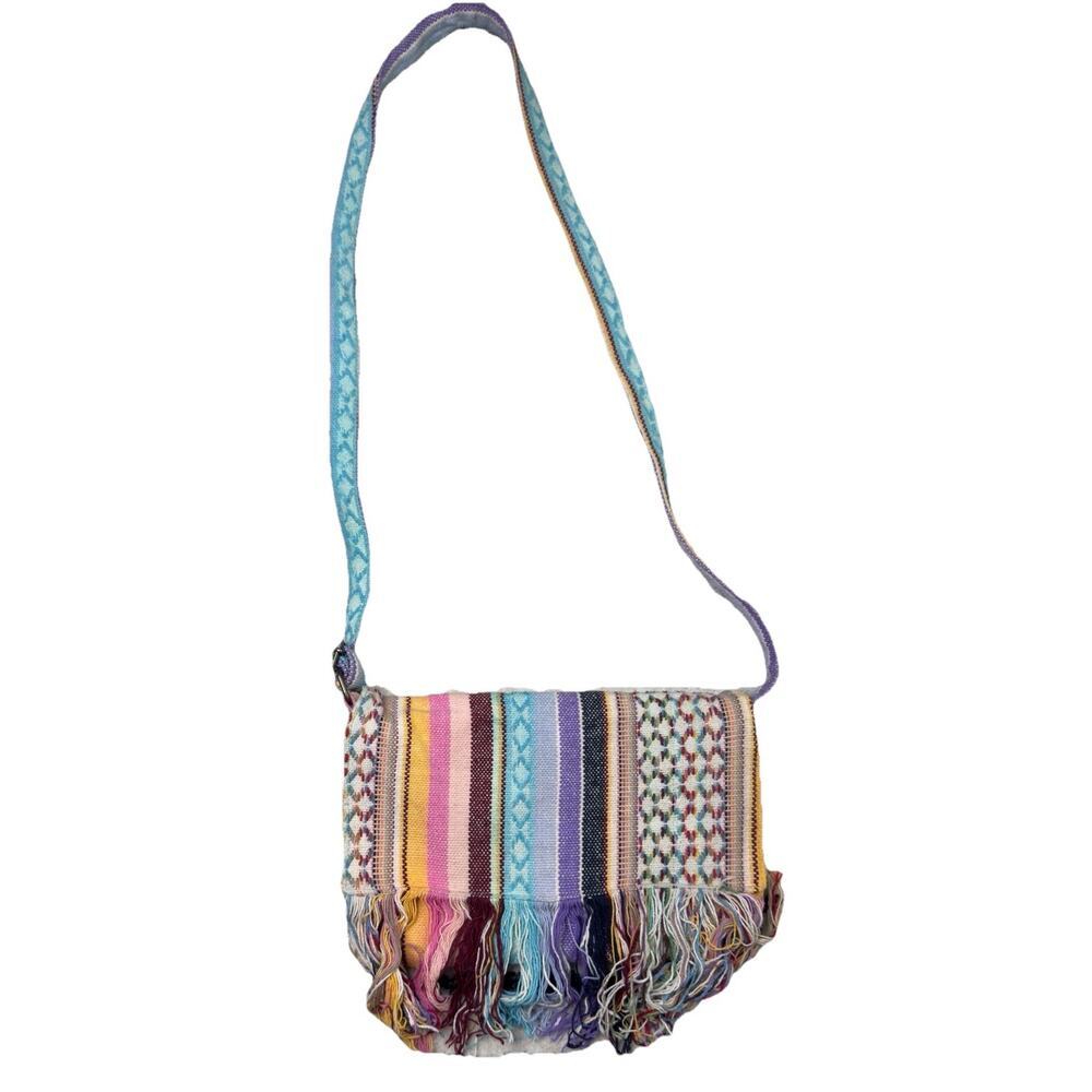 Woven Fringe Crossbody Bag Multicolor Boho Festival Purse Flap Shoulder tribal
